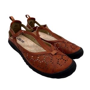 JBU Jambu Daffodil Tan Brown Floral Laser Cut Mary Jane Flats Shoes 9M BADAFF34